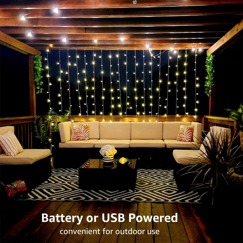 Lighting EVER أضواء الستائر الخيالية LE تعمل بالبطارية وتوصيل USB، 10 × 10 قدم أضواء خيط معلقة لجدار غرفة النوم، 300 مصباح LED داخلي خارجي متلألئ لحفلات الزفاف وخلفيات الخيام، الفناء، الجازبو - Image 2
